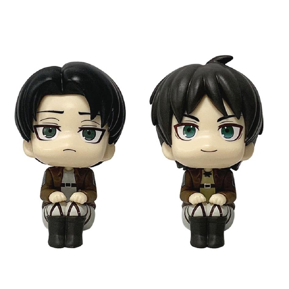 Figura Anime L'Attacco dei Giganti 10 cm Guarda in Alto Levi Ackerman / Eren Jaeger / Mikasa Carina Versione Q Statuetta in PVC Giocattolo da Collezione Modello