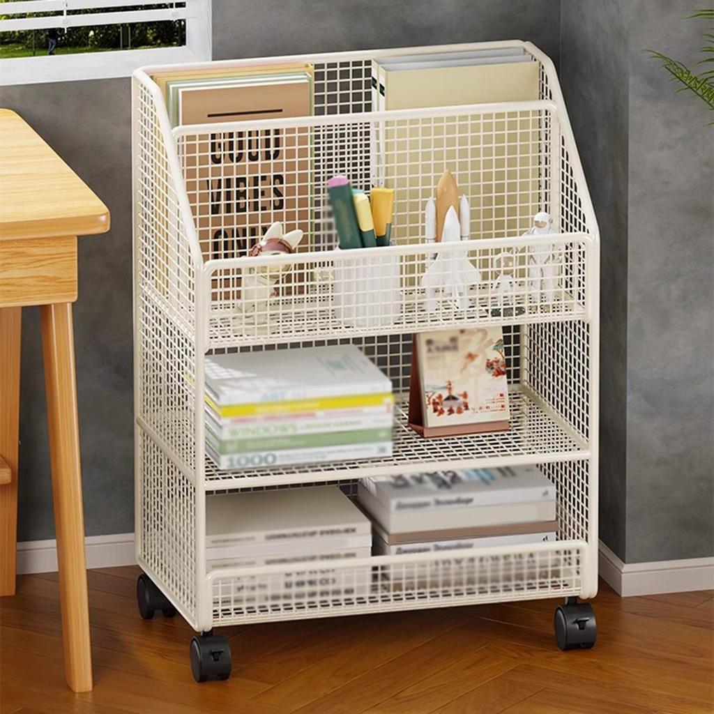 Rolling Book Cart Holder Trolley Sturdy Toys Handbag Organization Multifunctional for Kids Room Bathroom Office Bedroom Dorm