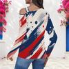 Women Plus Size Beige Red Navy Star Stripe Printed Asymmetric Cutout Cold Shoulder Long Sleeve Fitted Top