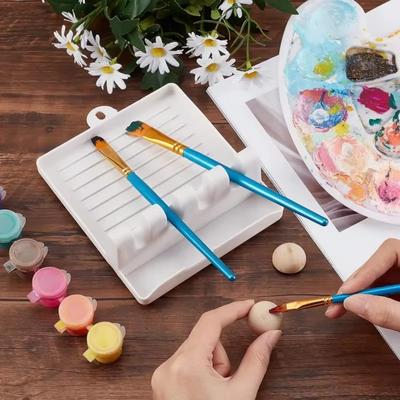 3pcs Paint Brush Rest Holder White Plastic 4 Slots Paintings Brushes Rests Drip Tray Pad for Watercolor Oil Acrylic Painting