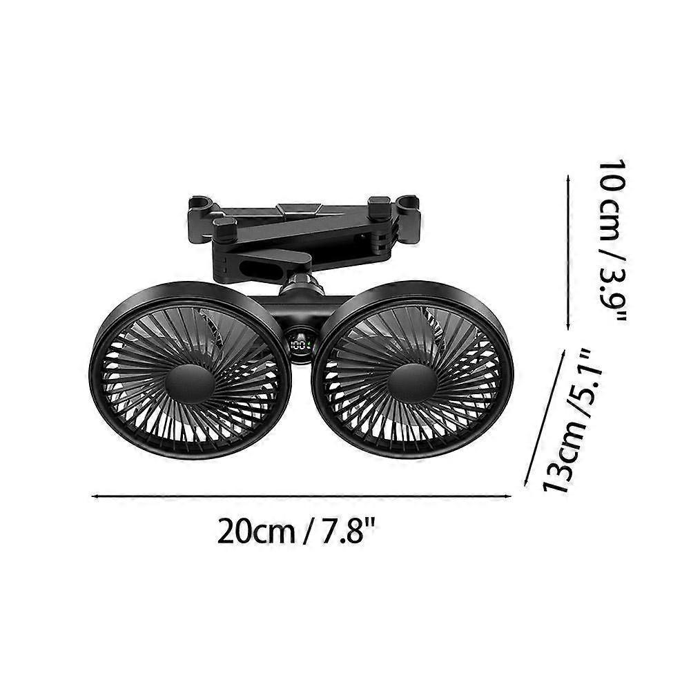Dual Head Car Seat Fan 360 Rotation USB Power Quiet Cooling for Rear Passenger
