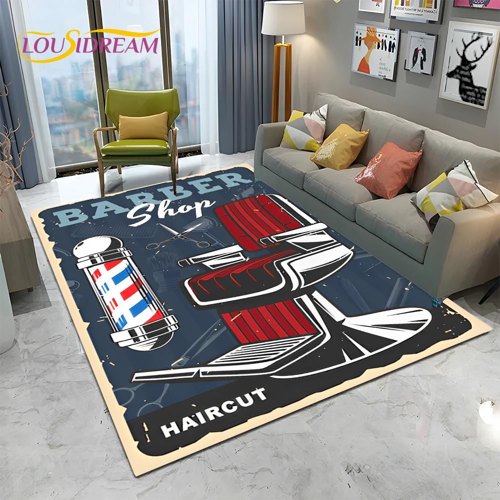 Berber Dükkanı Tabelası 3D Kurukafa Vintage HD Halı Kilim Ev Oturma Odası Yatak Odası Kanepe Paspas Dekorasyonu için, Çocuk Alan Halısı Kaymaz Zemin Matı