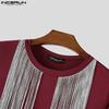 INCERUN Męskie T-shirty z długim rękawem, brokatowymi frędzlami, patchworkowe, casualowe, dopasowane