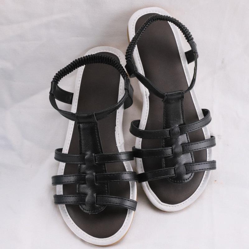 Summer New Simple and Comfortable Color Matching Hollow Elastic Sandals Flat Bottom Not Tired Feet Non-slip Sandals