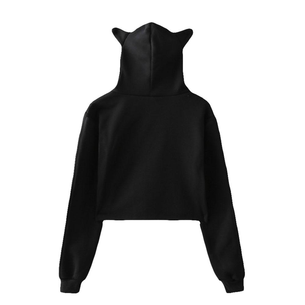 Icrimax Cat Ear Hoodie Women Long Sleeve Cropped Sweatshirts Female Casual Streetwear Crop Tops