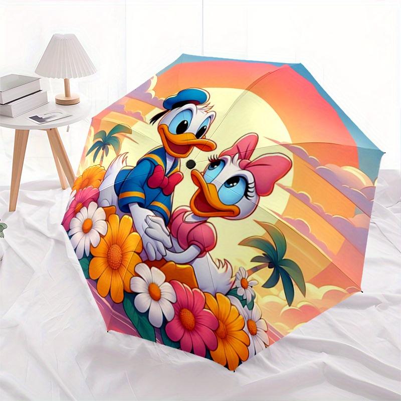 1pc Daisy Donald Duck Durable Cartoon Folding Umbrella, Portable 3-Fold Compact Umbrella for Men and Women, Suitable for Travel or Daily Use