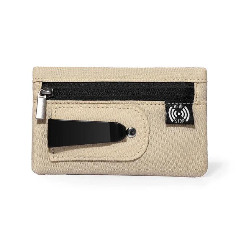 Rfid Credit Card Holder Men Wallets Luxury Nylon Slim Wallet Zipper Key Card Case Male Tactical Purse Coin Purse With Carabiner