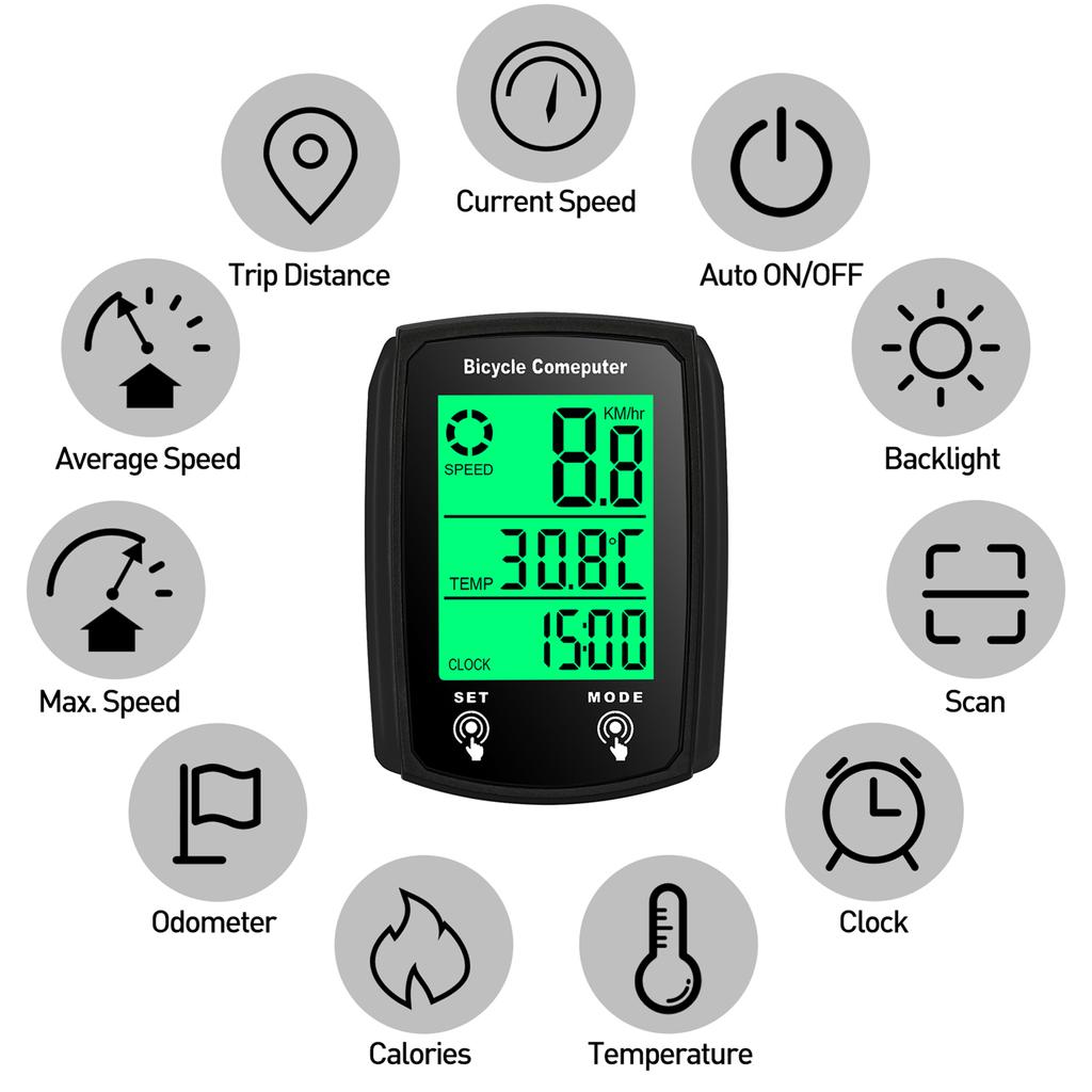 Emergoo Wireless Bike Computer – Rechargeable Speedometer With Backlight, Stopwatch & Dual Bike Mode
