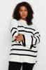 Women's Fashion New Plus Big Size Sweater Ecru Striped Crew Neck Knitwear Sweater