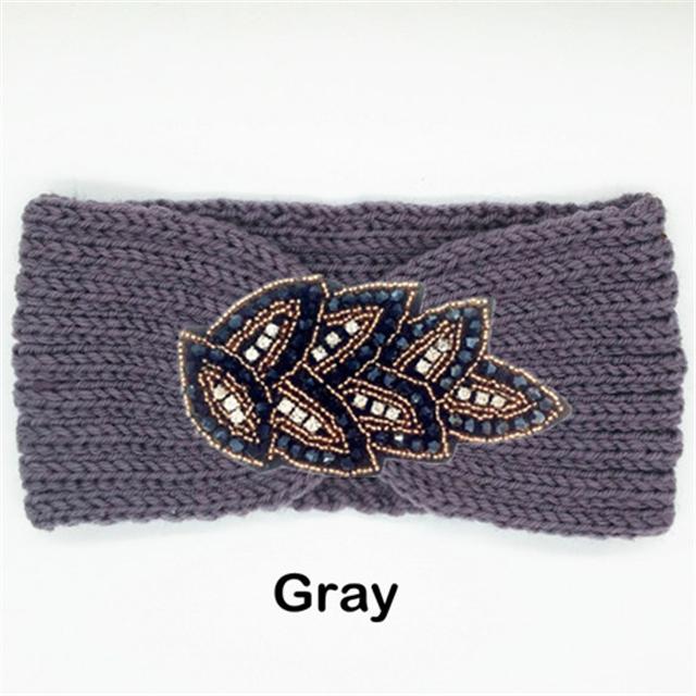 Women Rinestone Winter Headband Warmer Ear Knitted Wool Head Bands Turban Head Wrap Girl Bead Hairband Headwear Hair Accessories