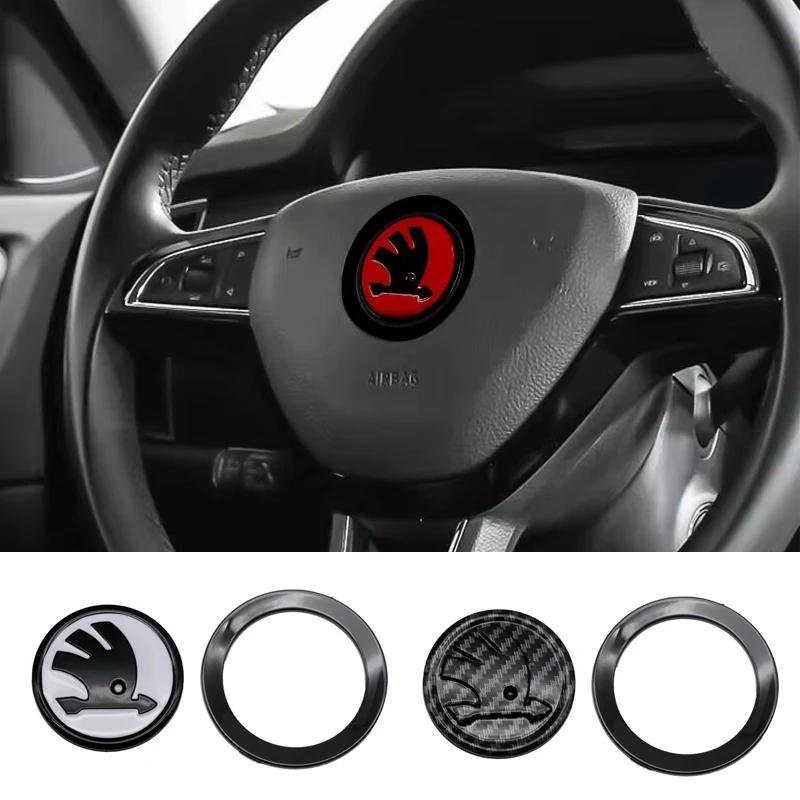 ABCDGE1 ABS Car Steering Wheel Emblem Badge Sticker Decals For Skoda Octavia Superb Rapid Kodiaq Karoq Fabia Kamiq Enyaq Citigo Vision