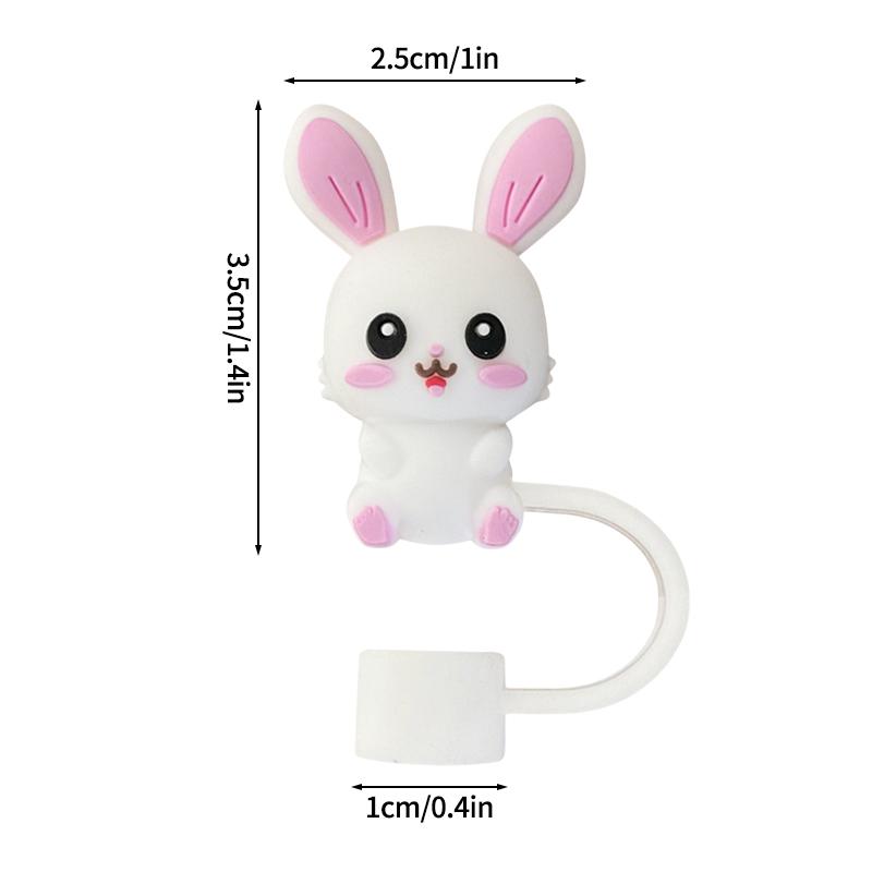 Silicone Rubber Plug Straw Cap Covers Dust-proof Straw Tips For Stanley Cups 3D Cute Animals Straw Cap Toppers Reusable