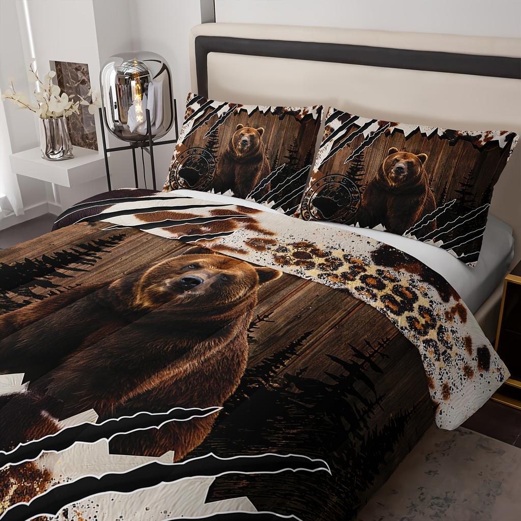 Brown Bear Bedding Set Duvet Cover Set Quilt Cover With Pillowcase For Bedroom Decor Birthday Gift Halloween Christmas Gift