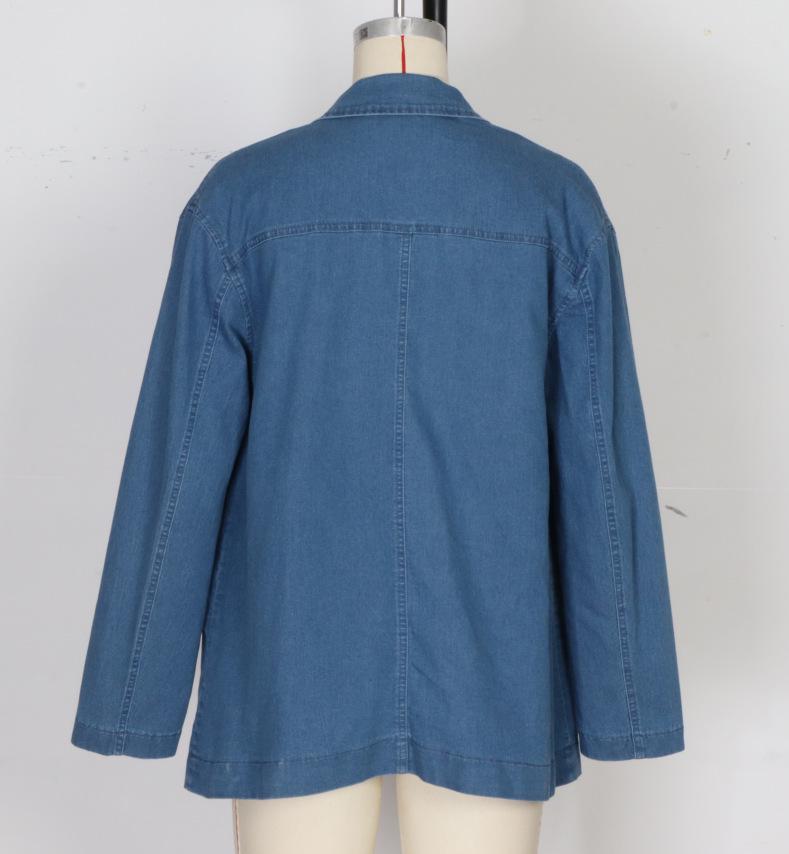 Elegant European and American Denim Jacket - Women's Casual Long Sleeve Blazer with Pockets