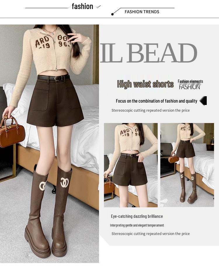 2024 Podzim/Zima Dámské vlněné šortky s vysokým pasem a širokými nohavicemi - Stylové ležérní módní šortky