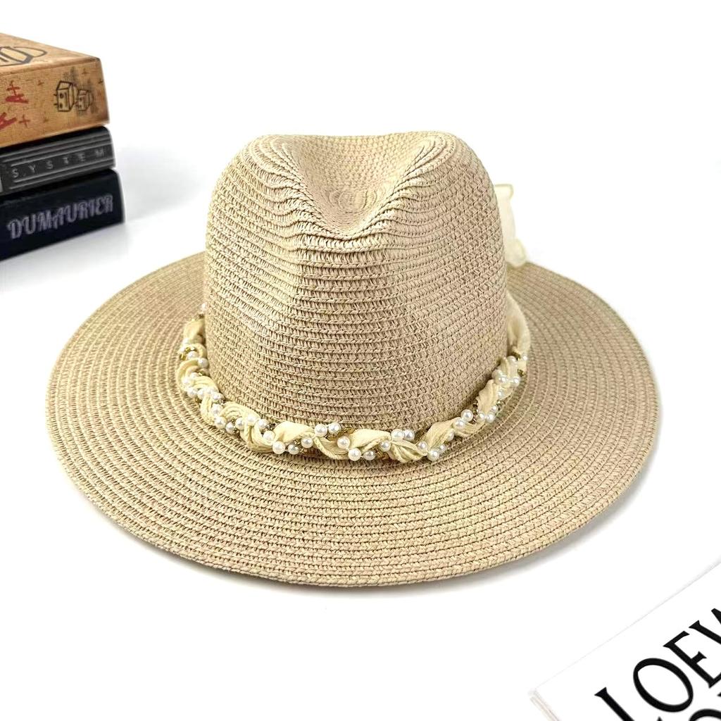 Spring And Summer New Sunshade Straw Hat Women'S European And American Style Fashion Streamer Top Hat Outdoor Sunscreen Versatile Hat
