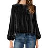Top Pulôver Feminino Fashion Colorido Gola Redonda com Babados Manga Longa Veludo Dourado
