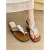 Fishing Hot Girl Feeling! Retro Square Head Set Toe Flip-flops Female Summer Metal Buckle Word with Thick Heel Sandals