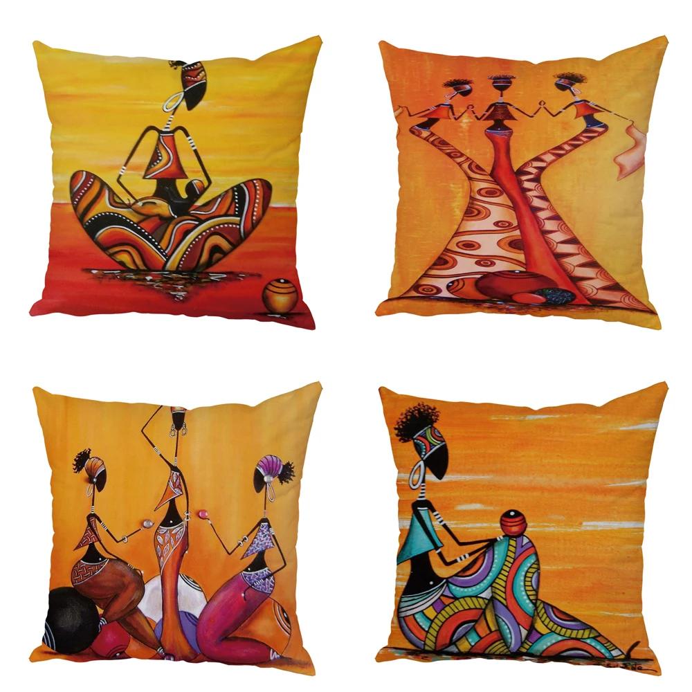 Peach Skin Cushion Cover 45x45cm Abstract Painting Africa Life Pillowcase African Woman Home Decor Gallery Exotic Pillow Case