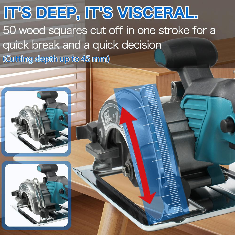 6500r/min Handheld Woodworking Tool Brushless Circular Saw Cordless Portable Electric Saw Adjustable Wood Cuttiing Machine