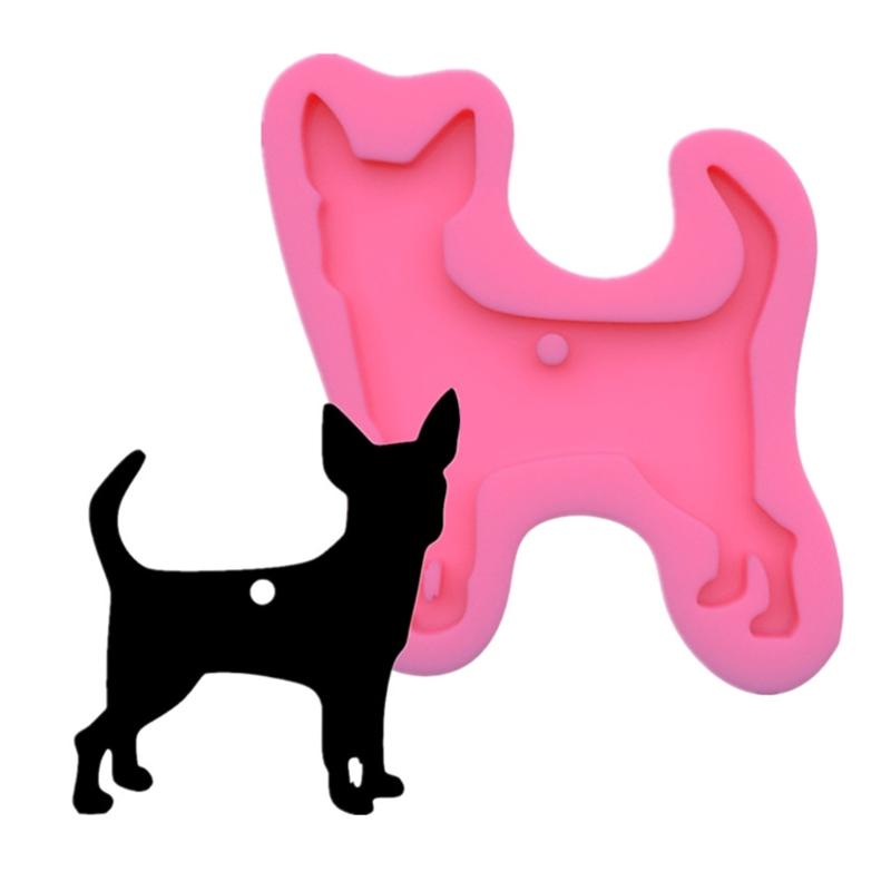 Shiny Dog Shaped Keychain Resin Mold DIY Crafts Pendant Silicone Mould Handmade Glossy Animal Puppy for Key Chain Decor