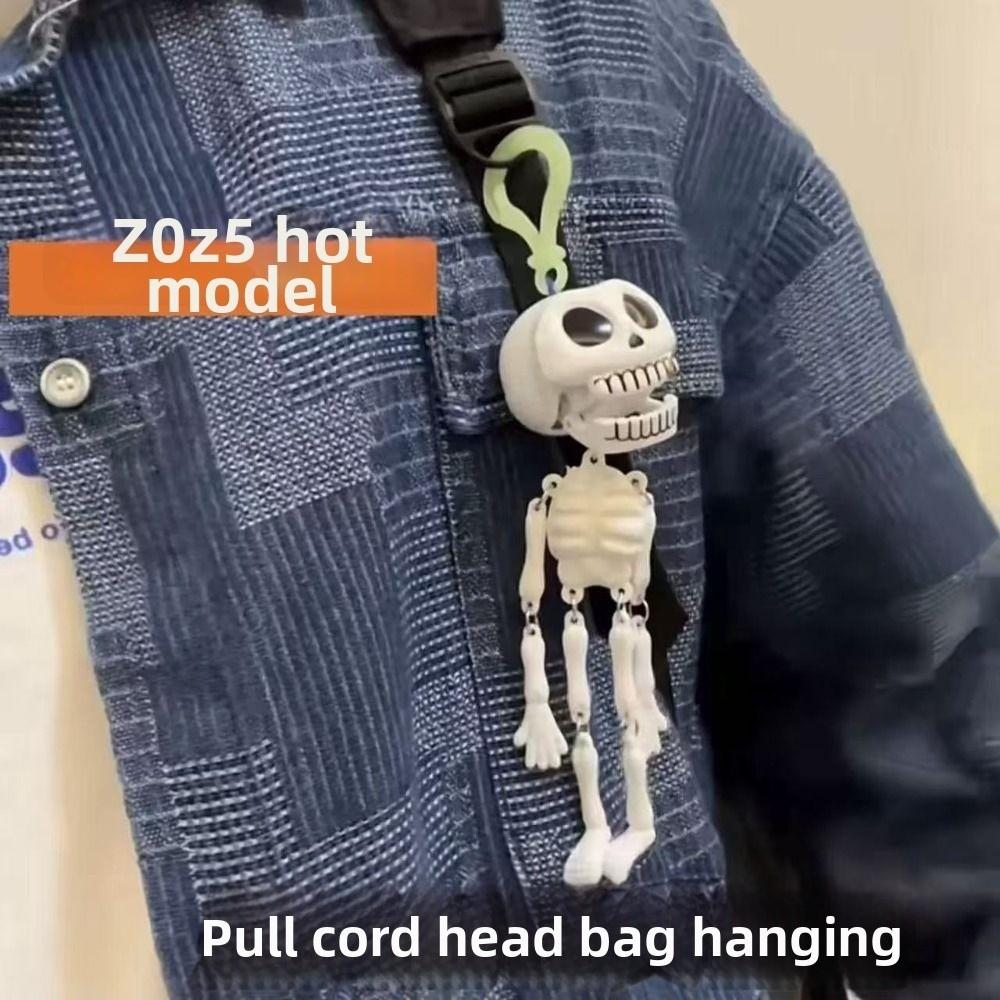 Latest Popular White Spooky Pull String Skull Head Keyring Pull String Skull Key Rings Horror Skeleton Charm Bags Accessories