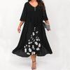 Rochie de damă din șifon cu cusături, aspect de piesă dublă, mâneci scurte neregulate, croială largă, mărimi mari