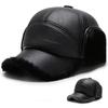 Men's Fall Winter Warm Earflap Hat with and Leather, Black for Outdoor