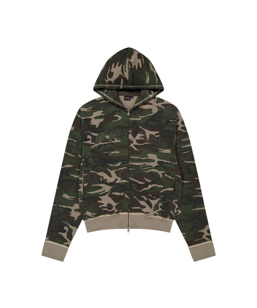Aakam Camouflage Waffle Zip-Up Hoodie (Khaki)