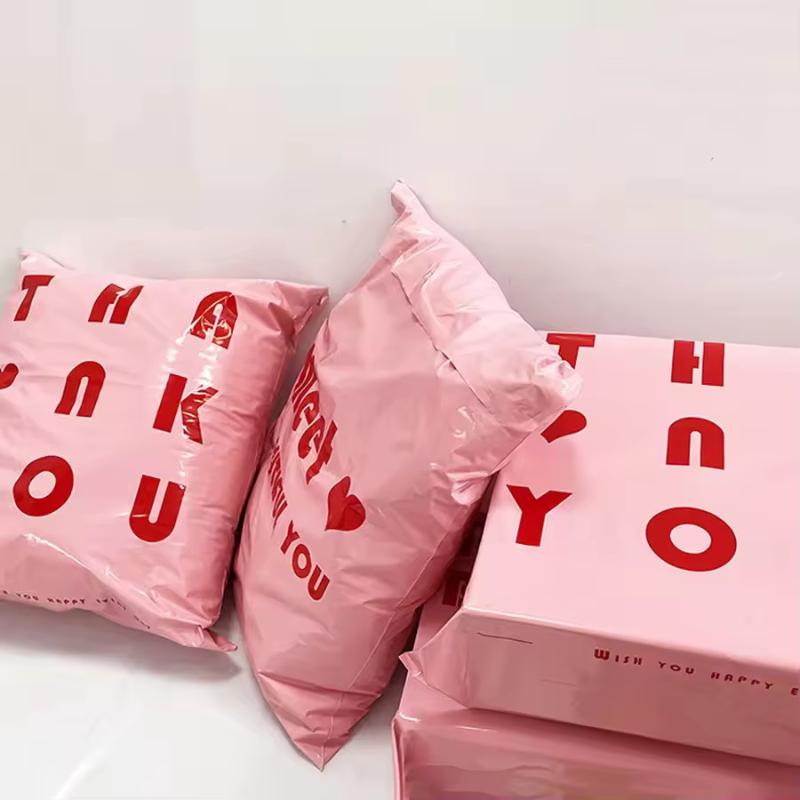 100 Adet Pembe Teşekkür Ekspres Teslimat Çantası, Su Geçirmez ve Dayanıklı Alışveriş Çantaları, Giyim Hediye Paketleme Lojistik Çantaları