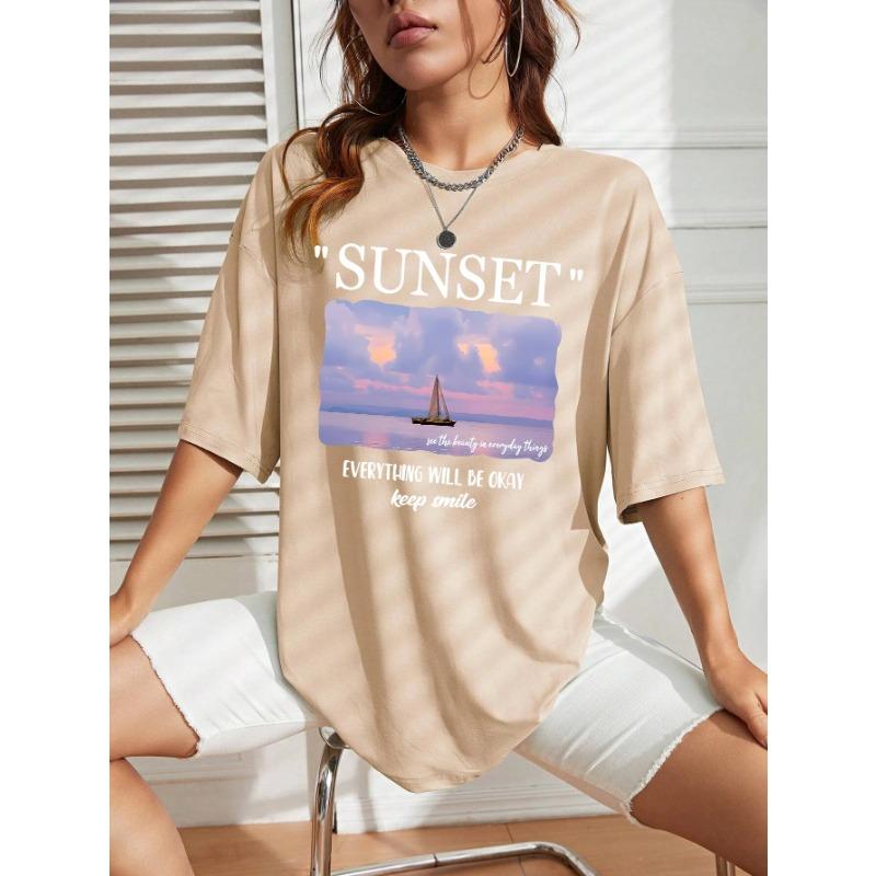 Summer Cotton Plus Size Women's Casual Shirt Landscape Digital Printing Street Style Short Sleeved T-shirt Fashion Women's shirt