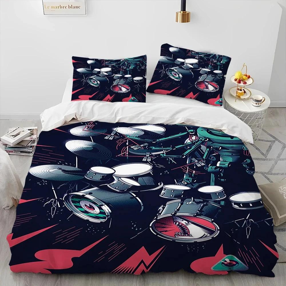 Drum Kit Music Instruments Guitar Bedding Set Duvet Cover Bed Set Quilt Cover Pillowcase Comforter King Queen Size Boys Adult