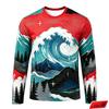 Men's Outdoor Camping Long Sleeve T-Shirt Mountain Forest Casual Crew Neck Top 3d Print Natural Landscape Graphic Tee Hiking
