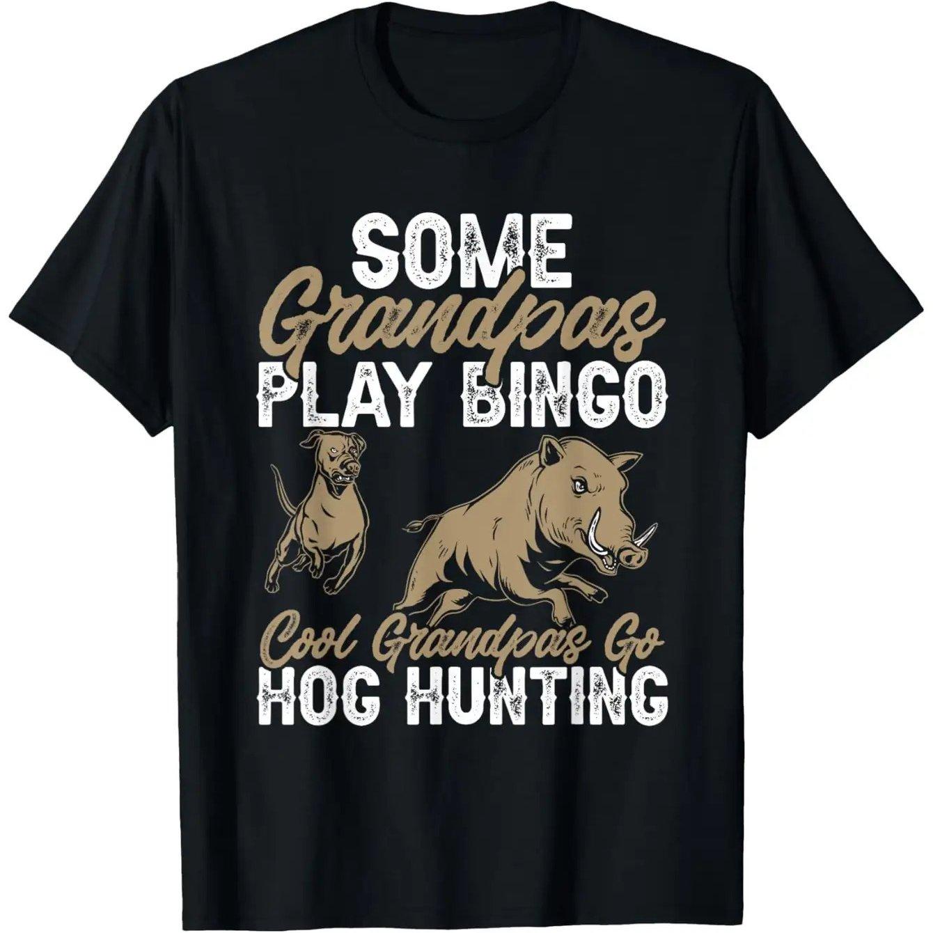 MenS Wild Boar Hunting TShirt Some Grandpa Play Bingo Graphic 100 Casual Crew Neck Regular Fit Ideal for Outdoor Activities S