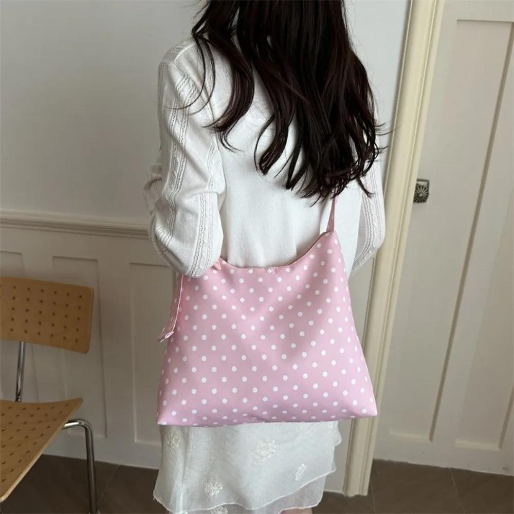 Stilvolle Polka-Dot-Print-Tragetasche Glatter Reißverschluss Leichte Umhängetasche Große Kapazität Lässige Handtasche für Damen