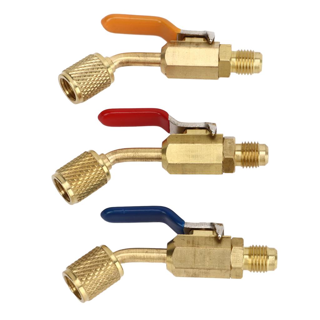6PCS Refrigerant Angled Compact Ball Valve Fit for R410A R134A R12 R22 R502 AC HVAC Refrigeration Charging Hoses