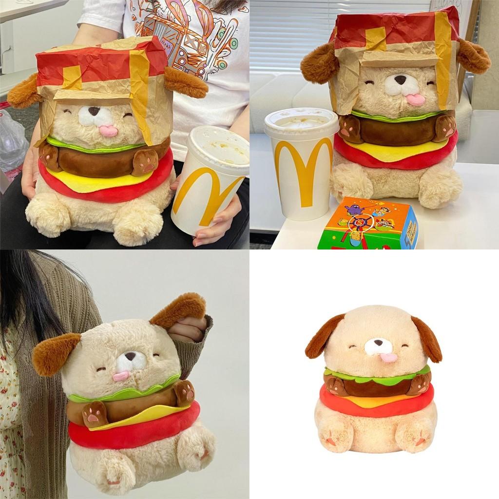 Hamburger Dog Soft Short Fur Plushie Cushion For Girls Bedroom Decor