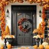 1pc Gothic Halloween Wreath - Witch Cat Moon Silhouette with Autumn Leaves & Roses, Halloween Decorations, Moonlit Night Theme