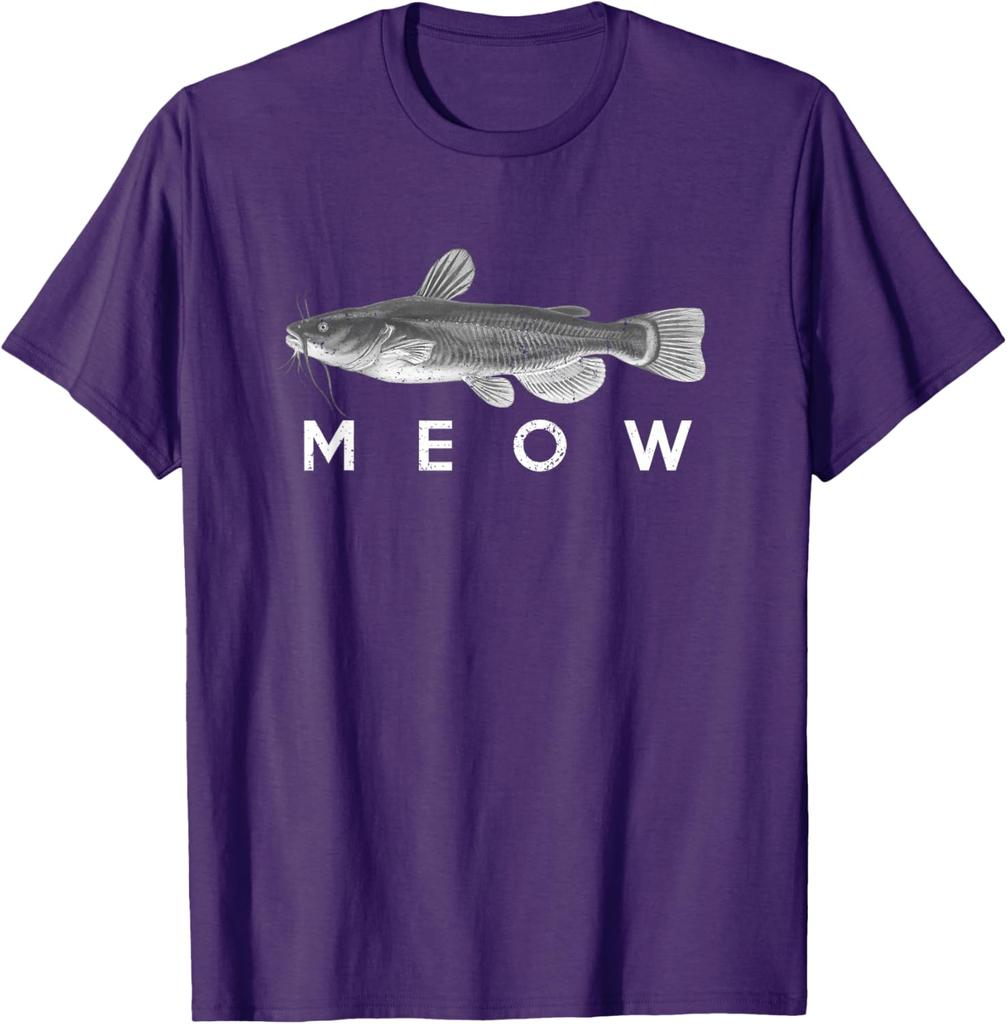 T-shirt Graphique Poisson-chat Miaou Jeu de Mots Drôle Pêcheur Amoureux Cadeau T-shirt