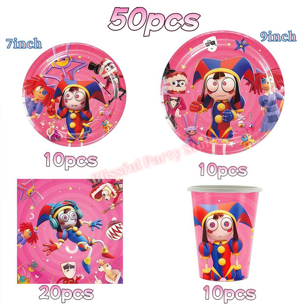 Amazing Digital Circuses Birthday Party Decoration Tableware Cup Plate Balloon Cake Topper Kids Event Supplies Baby Shower Favor