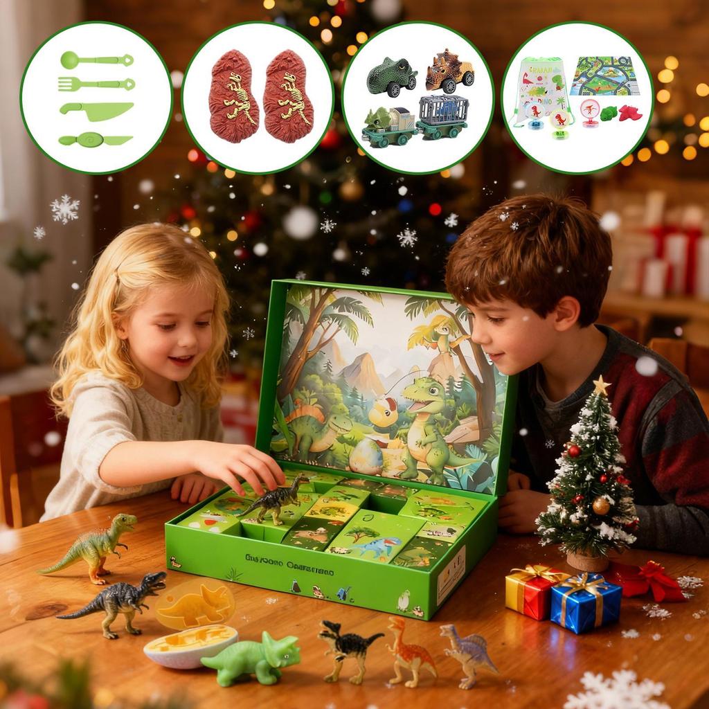 Dinosaur Christmas Advent 24 Days Toy Vehicle Countdown Calendar Car Toys for Kids Boys Girls Living Room Bedroom Study Family