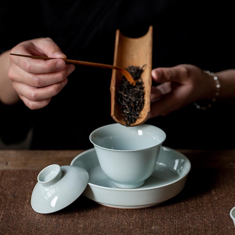 Antique glaze large cover bowl teacup retro style household ceramic single Sancai tea bowl Kung fu tea set hand grab bowl