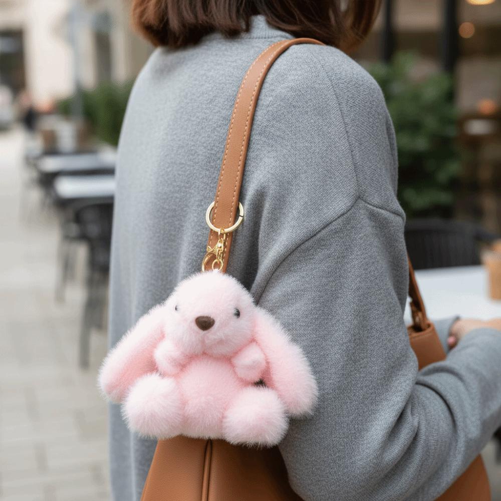 Metal Ring Rabbit Plush Pendant Bag Charms Rabbit Plush Key Ring Rabbit Fur Keychains  Backpack