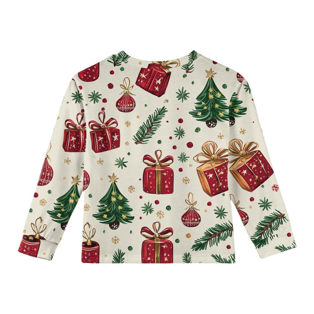 Christmas Day Girls' Long Sleeve Blouse - Round Neck Soft Waist Tunic