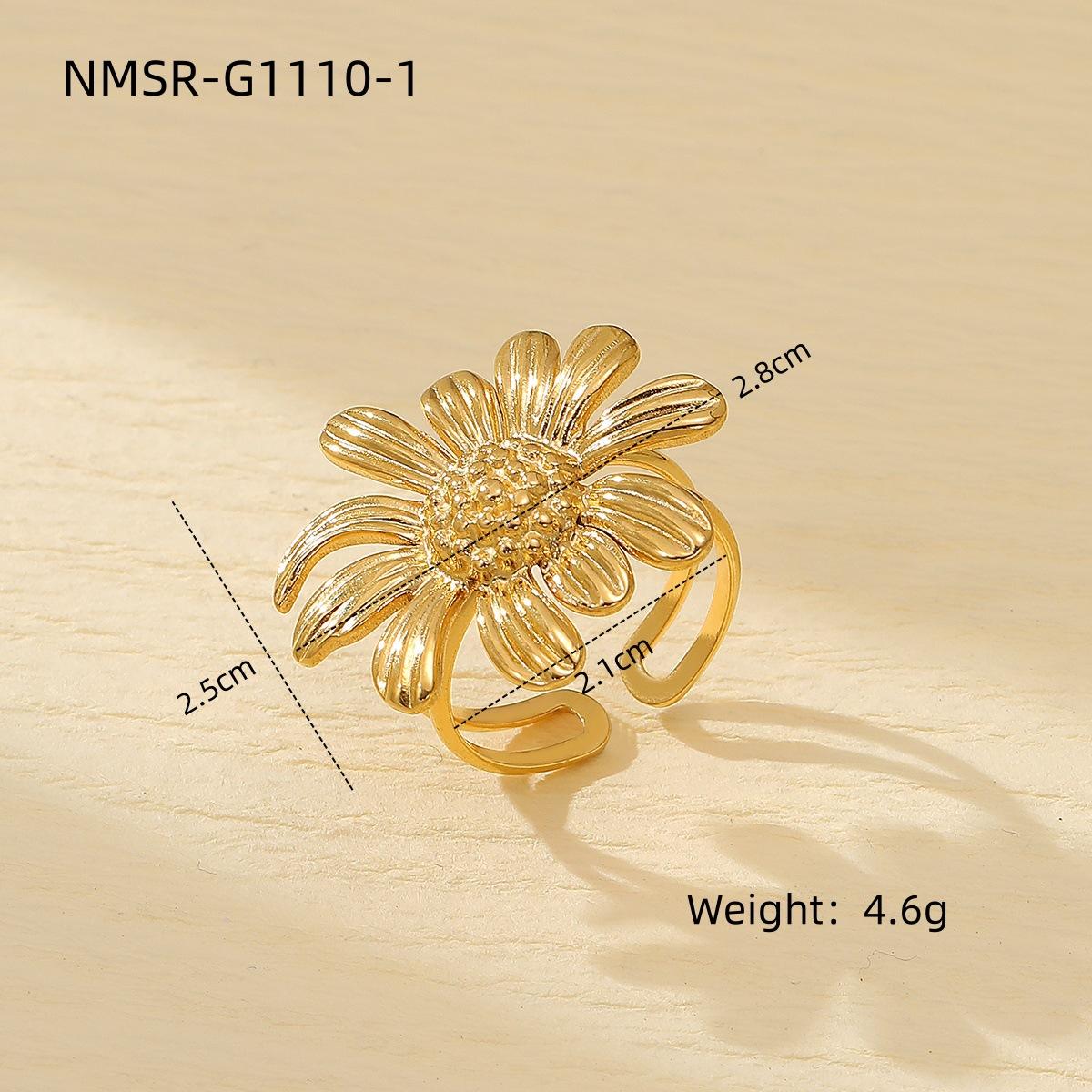 GEMCHIC Women s Titanium Steel Flower Ring Vintage Natural Stone Stainless Steel Jewelry