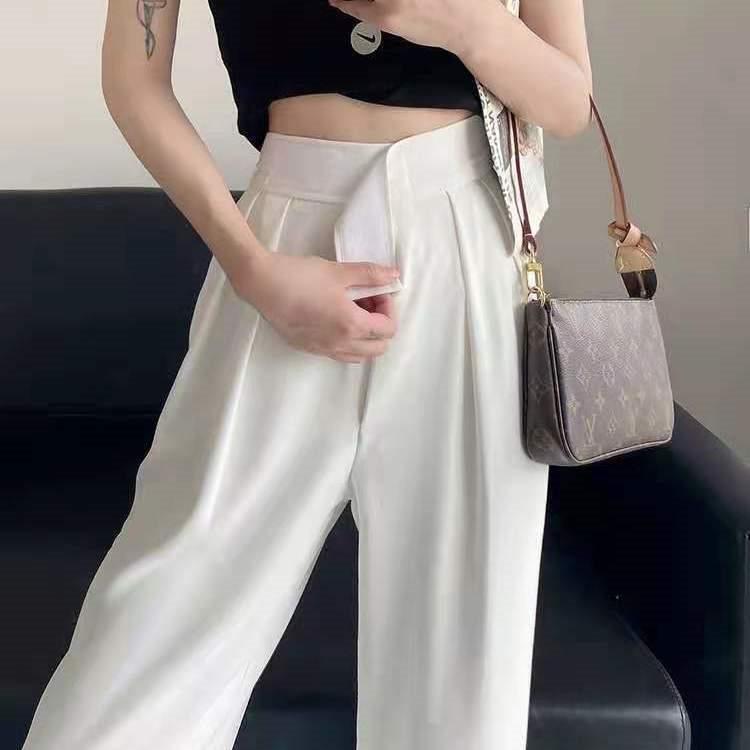 Plus Size High Waist Wide-Leg Autumn Trousers - Loose, Slimming, Floor-Length Design for Women