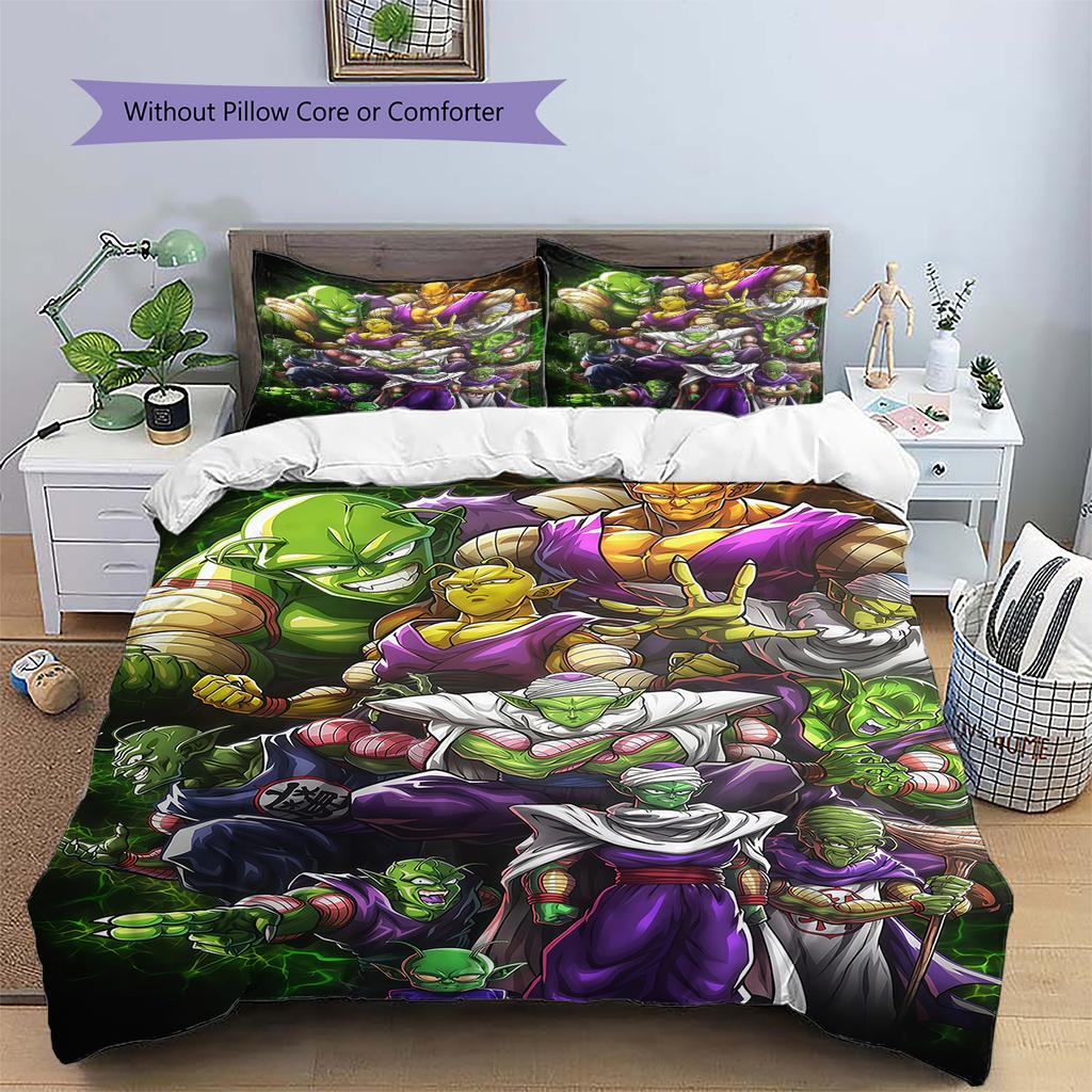 Son Goku Pattern Bedding,Quilt Set Quilt Cover Pillowcase Home Birthday Gift (1 * Duvet Cover + 2 * Pillowcase, Without Core)