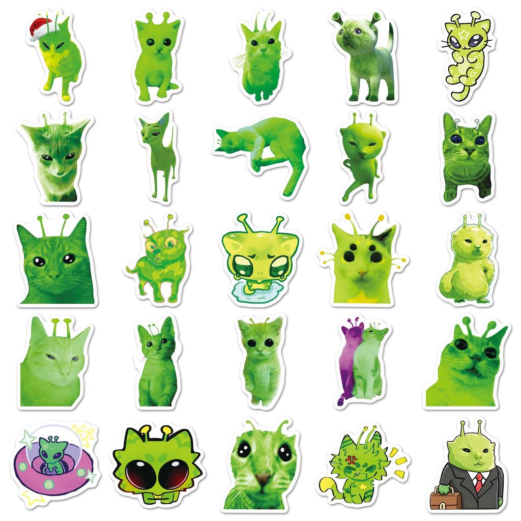 50 Abstract Alien Cat Stickers - Funny Emoji DIY Waterproof Decorative Sheet
