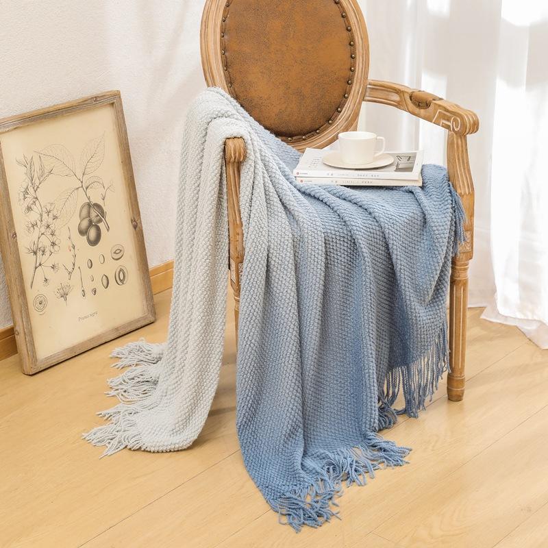 

1pc Orange Tassel Knitted Blanket, Soft Warm Throw Blanket Nap Blanket for Couch Sofa Office Bed Camping Travelling 130*170CM included tassel