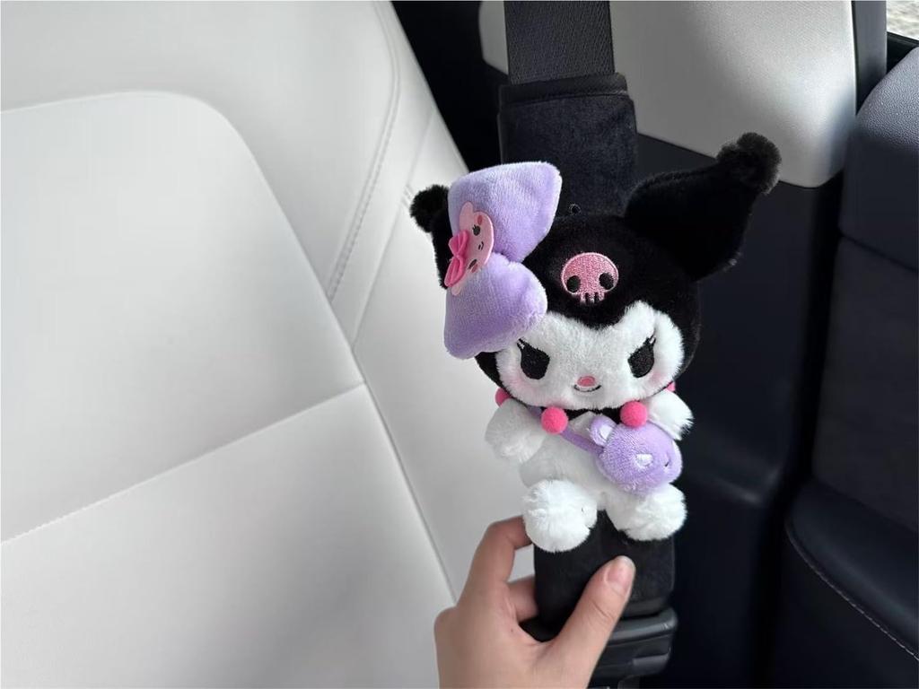 Kuromi Seat Belt Cover and Seat Belt Cushion Set for Protects Shoulders and Easy Character Design 2-Piece Cars, Neck, Soft, Installation, Cute,